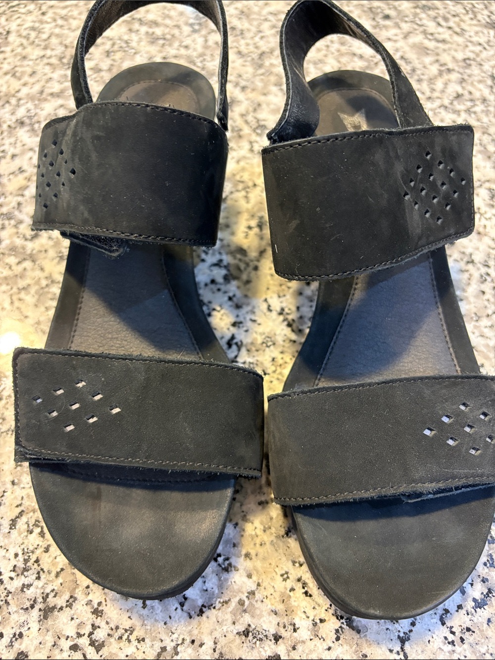 Women’s Mephisto Black Adjustable Strap Wedge Sandals size 37